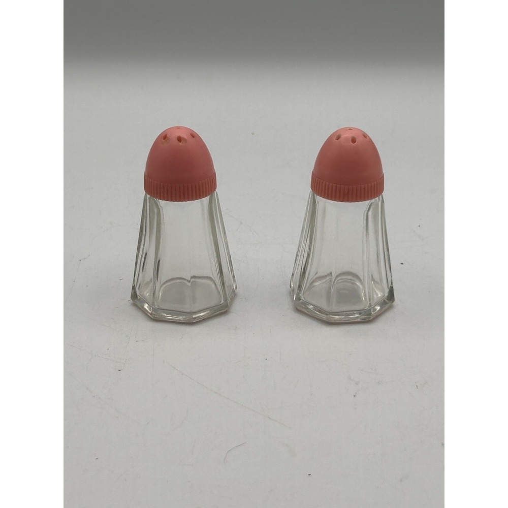Vintage Salt & Pepper Shakers Pink Plastic Tops VGC